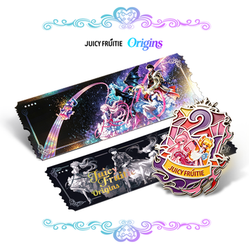 Juicy Fruitie: Origins — Limited Stained Glass Enamel Badge & Laser Ticket Memorial Set