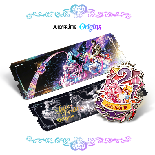 Juicy Fruitie: Origins — Limited Stained Glass Enamel Badge & Laser Ticket Memorial Set